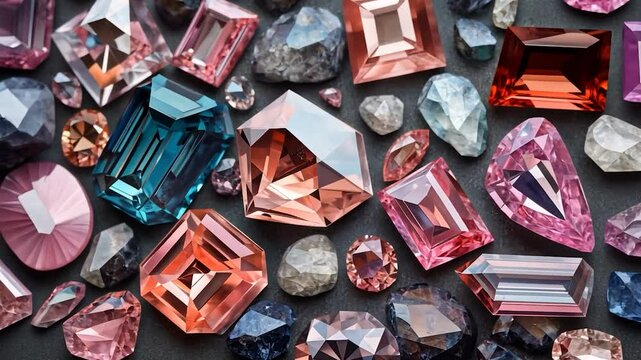 Colorful Gemstones on Dark Background