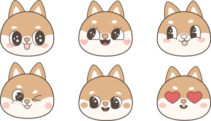 Kawaii Dog Face Illustration – Cute Cartoon Animal Character with Big Eyes, Perfect for Kids, Stickers, and Merchandise