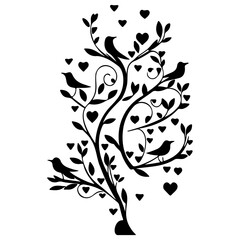 Elegant Silhouette: Birdsong, Hearts, and Flourishes