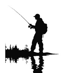 Obraz premium vector silhouette of a fisherman