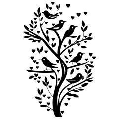 Stylized Birds Silhouette on Tree Branch Design