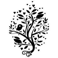 Whimsical Tree with Bird and Heart Decorations