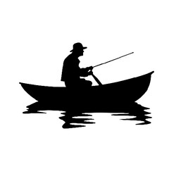 Silhouette of a man fishing on a lake or river