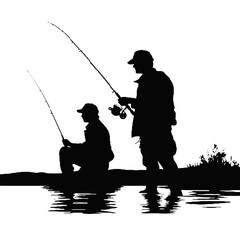  fishing on the fisher man silhouette vector isolated on white background