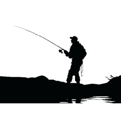  fishing on the fisher man silhouette vector isolated on white background