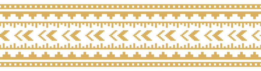 Gold ethnic ornament with geometric tribal border pattern.