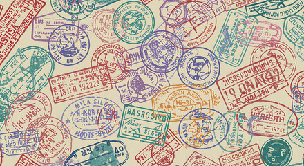 Vintage Passport Stamps: A Colorful Travelogue AI Generated