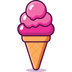 Pink ice cream cone, sweet summer treat, delicious dessert.