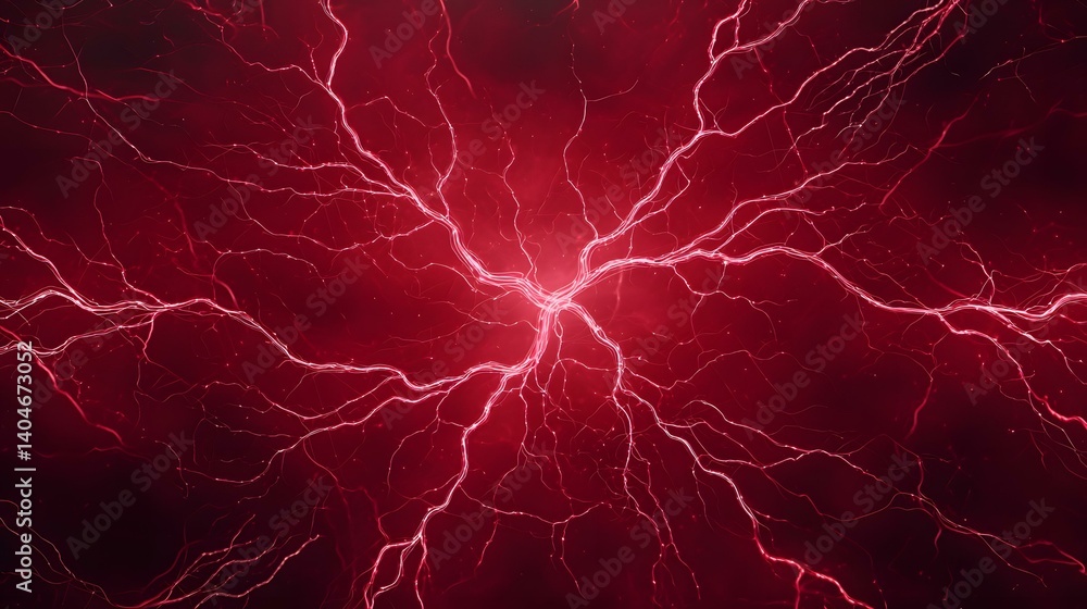Poster the image shows a dark red background with a network of glowing, branching, vein-like lines emanatin
