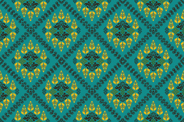Damask vector seamless pattern. Ikat ornament. Ethnic South Western decor style. Ikat Boho geometric ornament. Vector seamless pattern. Mexican blanket, rug. Woven carpet