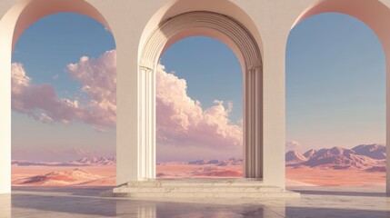 3D white cylindrical podium with cloud on sky,cotton candy and fluffy product display background,exhibition gallery display,vector,Product presentation realistic podium,platform,space for text.