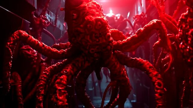 Creepy monsters in the dark. Spooky video clip with apocalyptic atmosphere. 