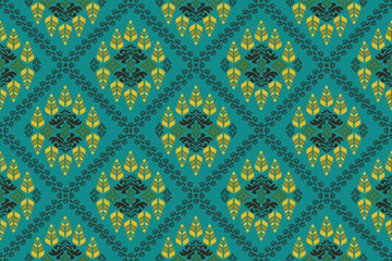 Damask vector seamless pattern. Ikat ornament. Ethnic South Western decor style. Ikat Boho geometric ornament. Vector seamless pattern. Mexican blanket, rug. Woven carpet