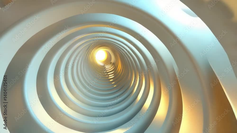 Poster mesmerizing abstract spiral tunnel design with soft blue and golden hues, creating sense of depth an