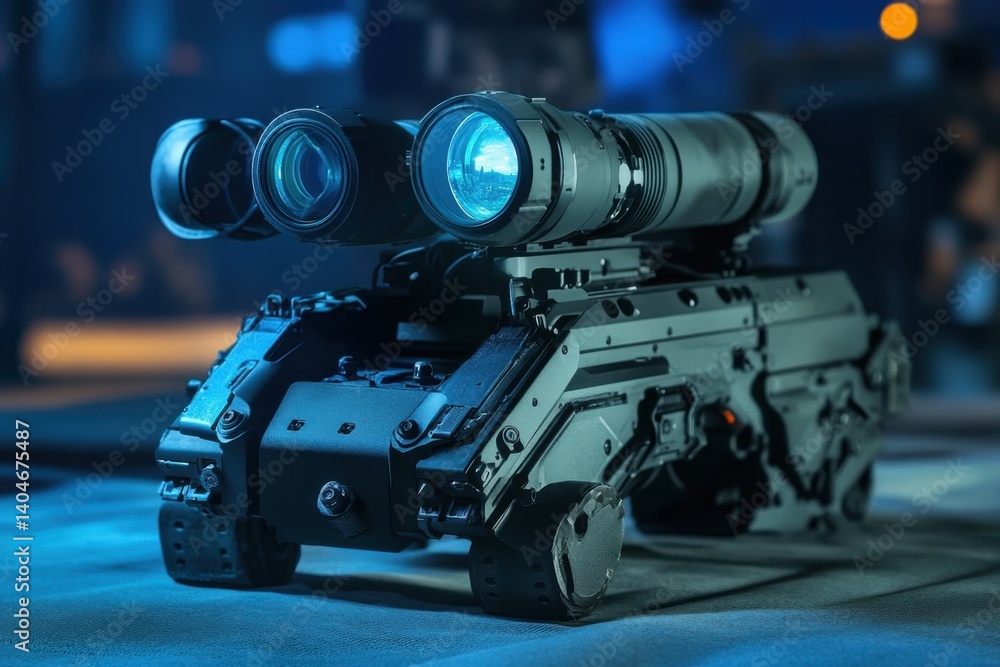 Aufkleber advanced robotic device equipped with high-tech surveillance cameras in a dark environment