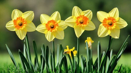 Yellow and orange Daffodils in Spring