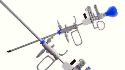 Naklejka premium A 3d rendering of resectoscope. A medical instrument used primarily in urological surgery, particularly for a procedure called Transurethral Resection of the Prostate (TURP).