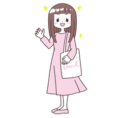 待ち合わせ髪つやつや女子全身イラスト