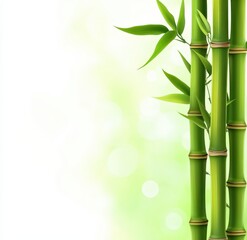 Bamboo sticks with green leaves on a white background
