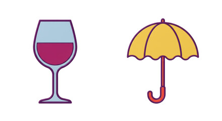 Isolated Wine Glass and Umbrella