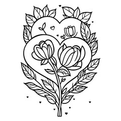 Elegant floral heart with detailed line art style