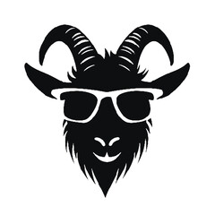 goat wearing sunglasses illustration, goat head and sunglass silhouette vector isolated on white background
