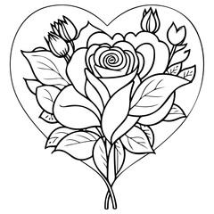 Heart Shaped Rose Bouquet, Coloring Page Design