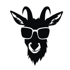 Obraz premium goat wearing sunglasses illustration, goat head and sunglass silhouette vector isolated on white background