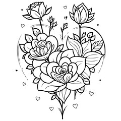 Delicate Florals Heart Tattoo Style Illustration
