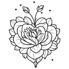 Elegant Rose with Heart Accents Line Art Image