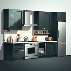 Fototapeta premium Clean 2D Vector Illustration of Modern Kitchen Space