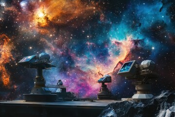 Space observatory equipped with advanced technology exploring the cosmos at night