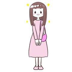 まっすぐ立つキラキラ女子全身イラスト
