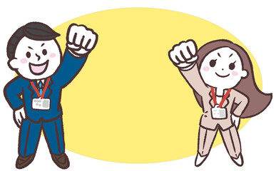 	やる気ある男女の黄色いフレームイラスト