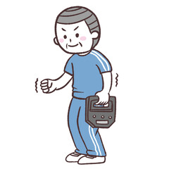 握力をはかるシニア男性イラスト