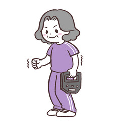 握力をはかるシニア女性全身イラスト