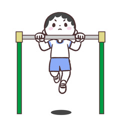 鉄棒で懸垂する男の子イラスト