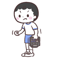 握力をはかる男の子イラスト