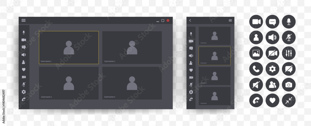 Aufkleber videocall interface. online video chat template with user icon. virtual meeting screen. web conferen