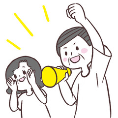 応援する白シャツシニアの男女イラスト