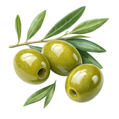 Green olives isolated on white background.