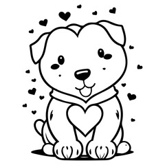 Adorable Puppy Surrounded by Love Hearts Outline