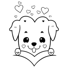 Black and White Adorable Puppy with Hearts Around