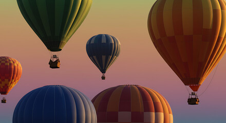 Fototapeta premium Sunset Hot Air Balloon Dreams: Vibrant 3D Render AI Generated