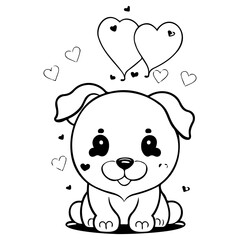 Adorable Pup Surrounded by Love-Themed Doodles