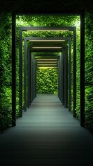 Fototapeta premium nature conservation concept. Serene pathway framed by lush greenery and arching structures.