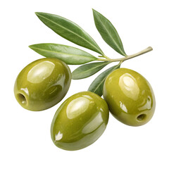 Green olives isolated on white background.