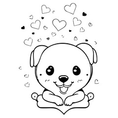 Adorable Puppy with Hearts Cartoon Illustration