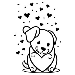 Lovely Puppy Enjoys Hearts Rain Cartoon Vector