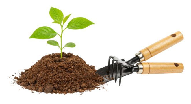 Isolated Sprout with Gardening Tools